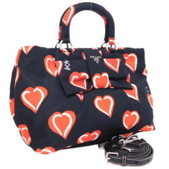Prada Nylon Bag Heart Black Red - Picture 1 of 8